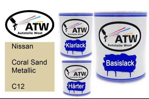 Nissan, Coral Sand Metallic, C12: 1L Lackdose + 1L Klarlack + 500ml Härter - Set, von ATW Autoteile West.